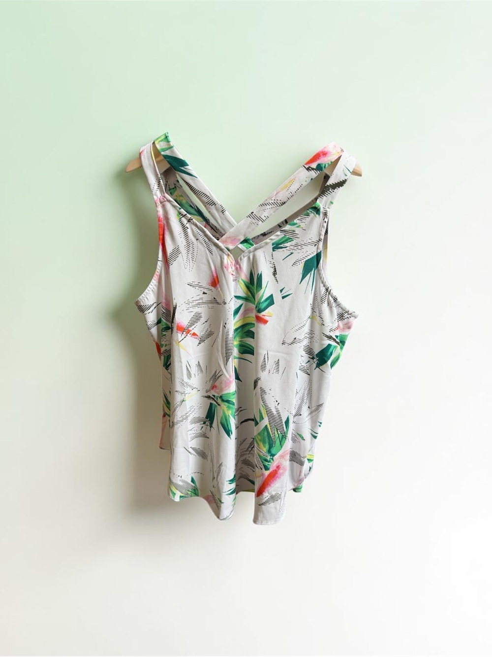 Apt. 9 Tropical Crossback Tank Top - White with Green & Pink